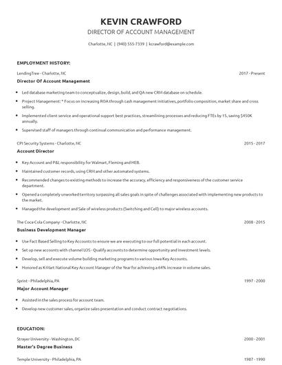 Director Of Account Management Resume