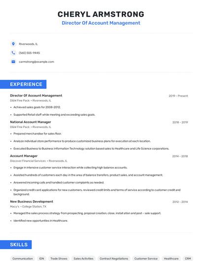 Director Of Account Management Resume
