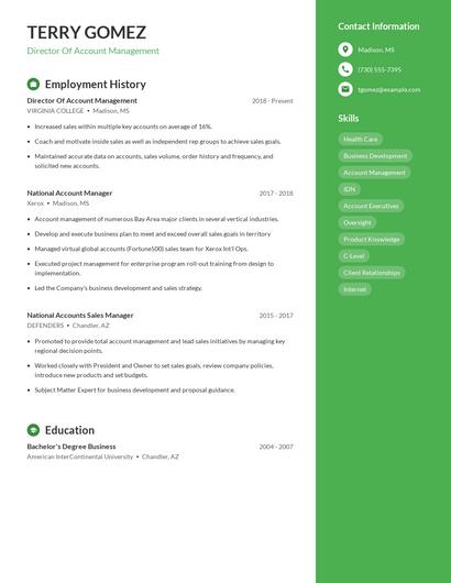 Director Of Account Management Resume
