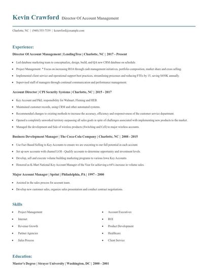 Director Of Account Management Resume