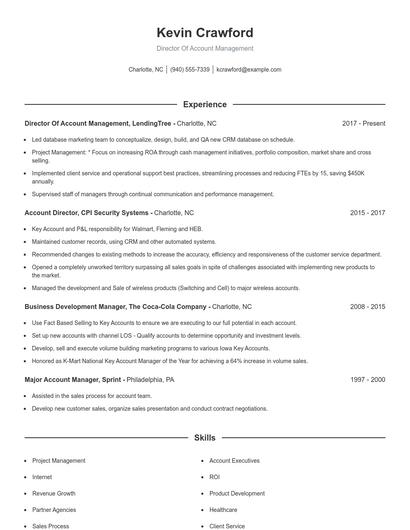 Director Of Account Management Resume