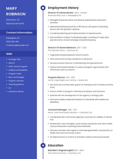 Director Of Advancement Resume