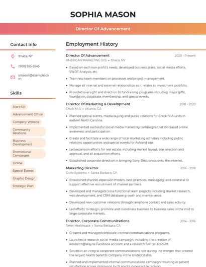 Director Of Advancement Resume
