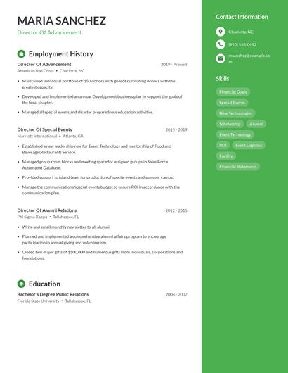 Director Of Advancement Resume