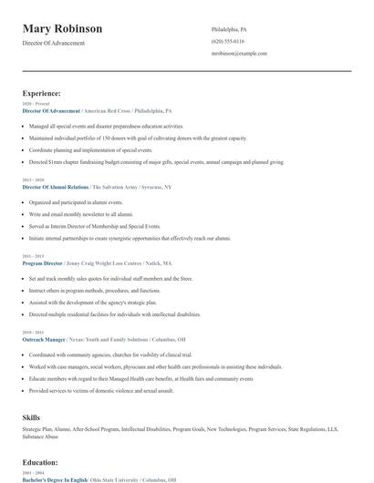 Director Of Advancement Resume