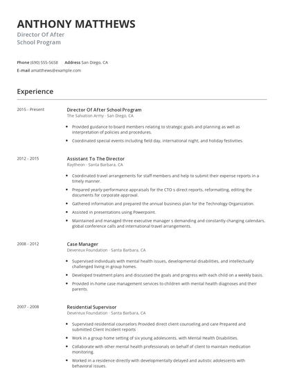 Director Of After School Program Resume