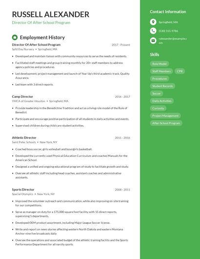 Director Of After School Program Resume