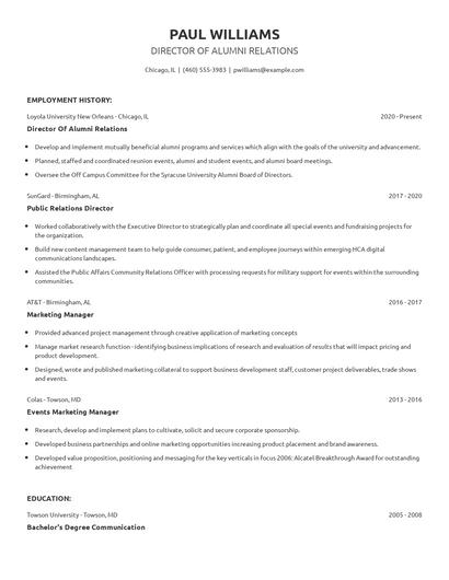 Director Of Alumni Relations Resume