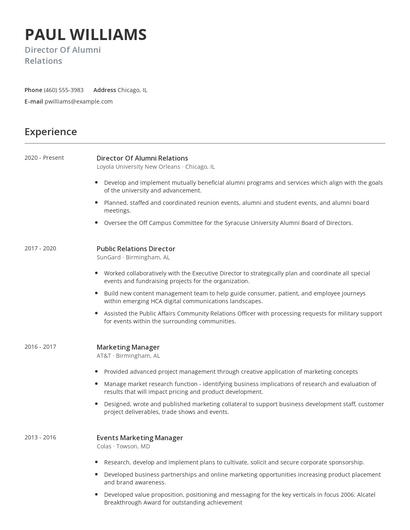 Director Of Alumni Relations Resume