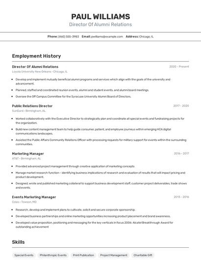 Director Of Alumni Relations Resume