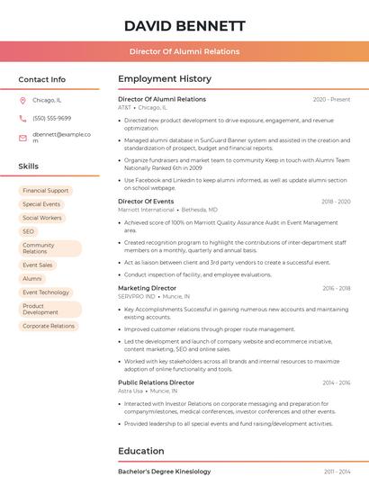 Director Of Alumni Relations Resume