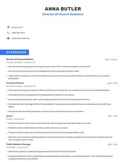 Director Of Alumni Relations Resume