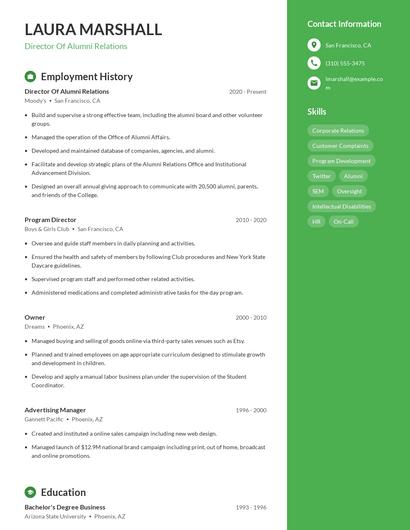 Director Of Alumni Relations Resume
