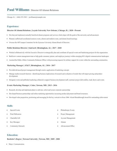 Director Of Alumni Relations Resume