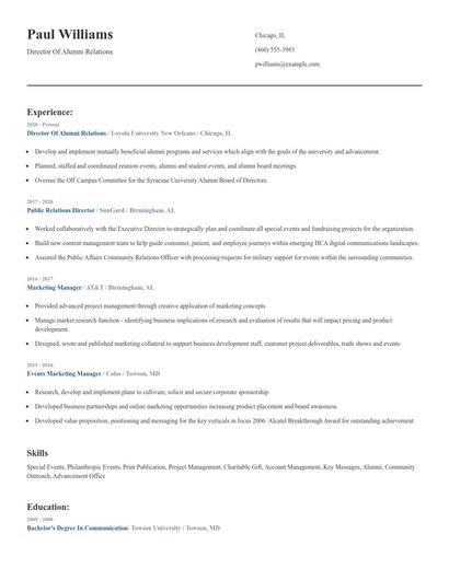 Director Of Alumni Relations Resume