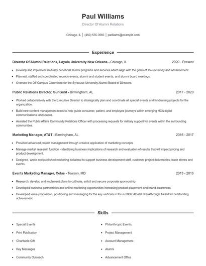 Director Of Alumni Relations Resume