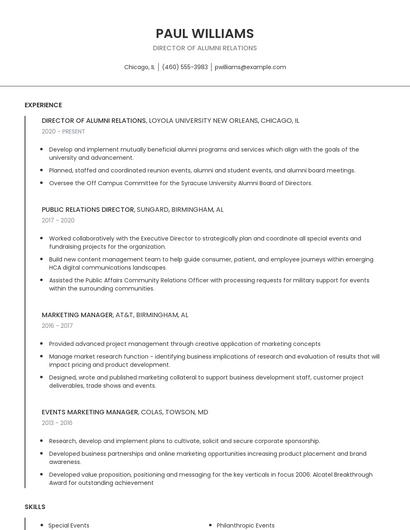 Director Of Alumni Relations Resume