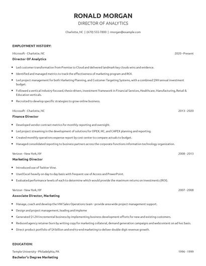 Director Of Analytics Resume