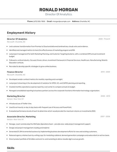 Director Of Analytics Resume