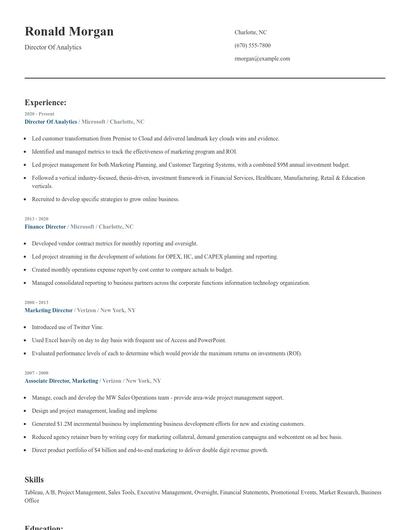 Director Of Analytics Resume