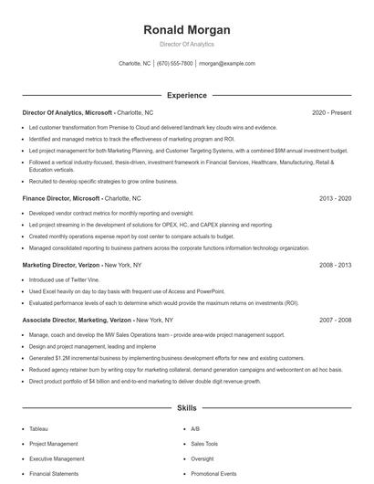Director Of Analytics Resume