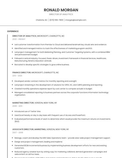 Director Of Analytics Resume