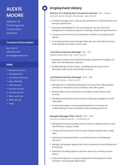 Director Of Catering And Convention Services Resume