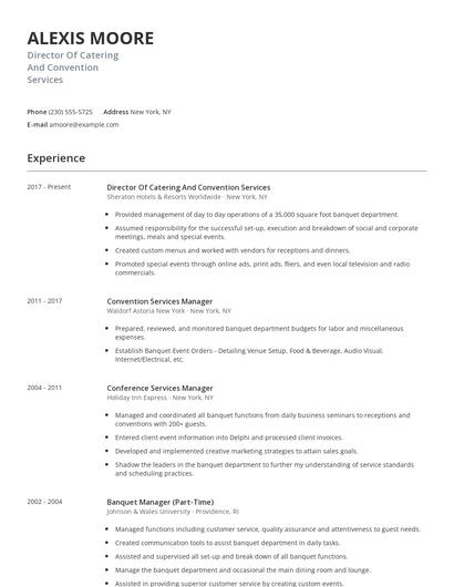 Director Of Catering And Convention Services Resume