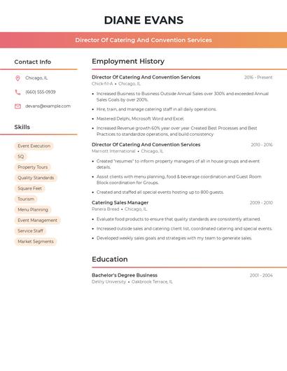 Director Of Catering And Convention Services Resume