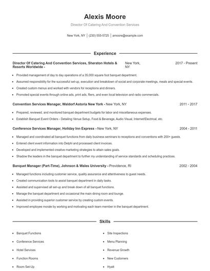 Director Of Catering And Convention Services Resume