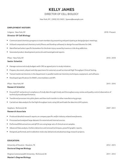 Director Of Cell Biology Resume