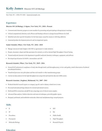 Director Of Cell Biology Resume