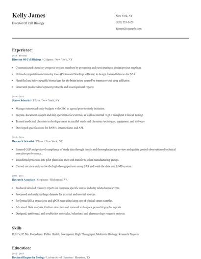 Director Of Cell Biology Resume