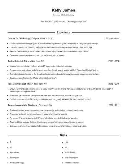 Director Of Cell Biology Resume