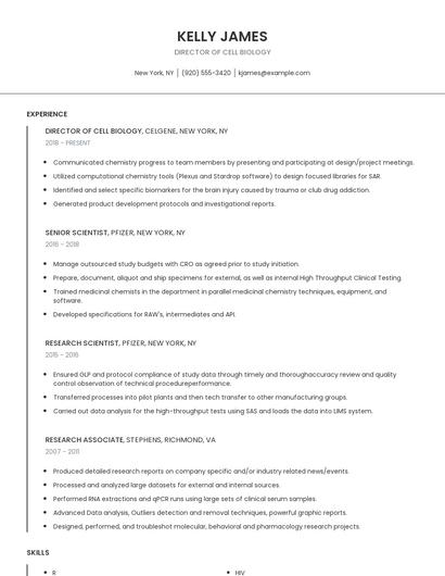 Director Of Cell Biology Resume