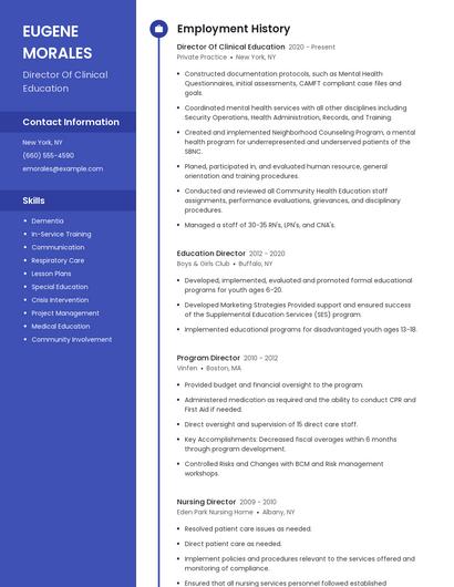 Director Of Clinical Education Resume