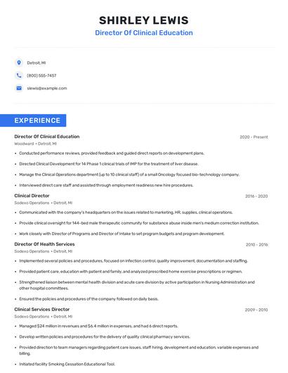 Director Of Clinical Education Resume