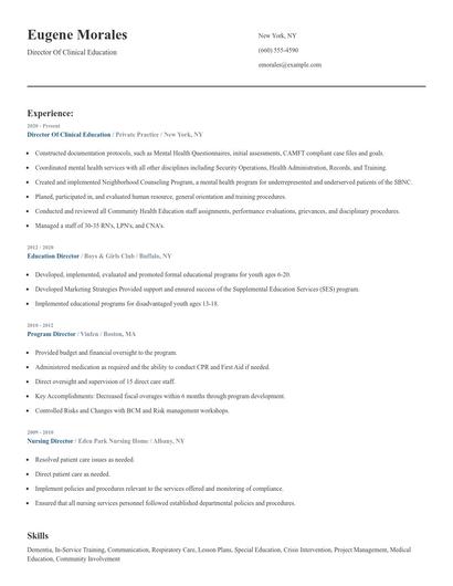 Director Of Clinical Education Resume