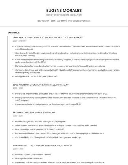 Director Of Clinical Education Resume