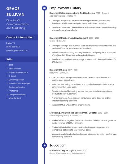 Director Of Communications And Marketing Resume
