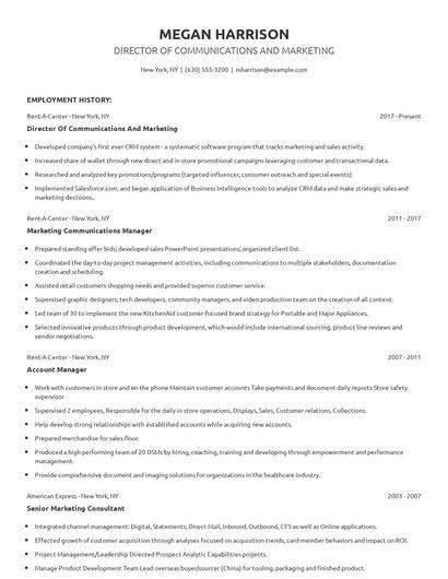 Director Of Communications And Marketing Resume
