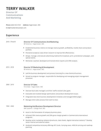 Director Of Communications And Marketing Resume