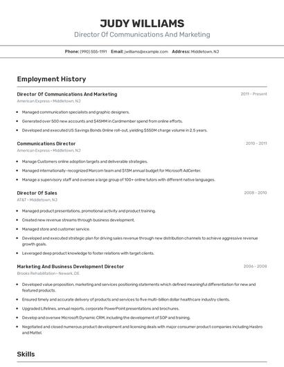 Director Of Communications And Marketing Resume