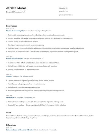 Director Of Community Life Resume