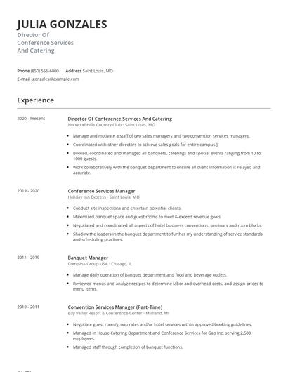 Director Of Conference Services And Catering Resume