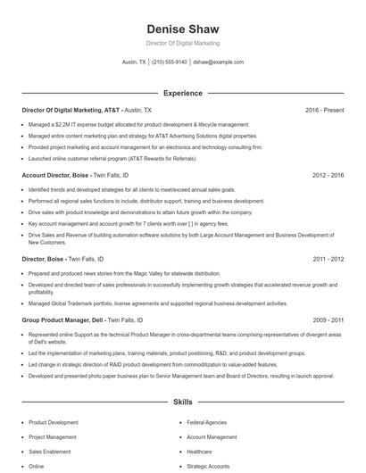 Director Of Digital Marketing Resume