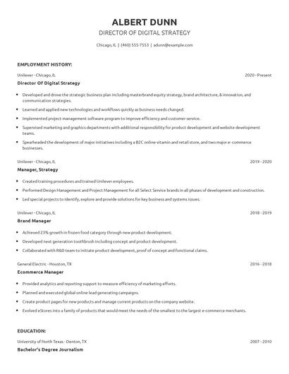 Director Of Digital Strategy Resume