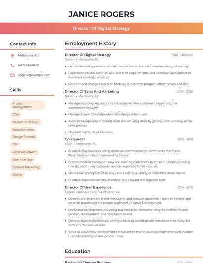 Director Of Digital Strategy Resume