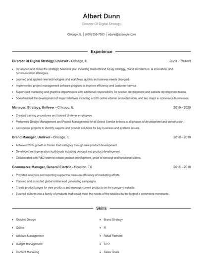 Director Of Digital Strategy Resume