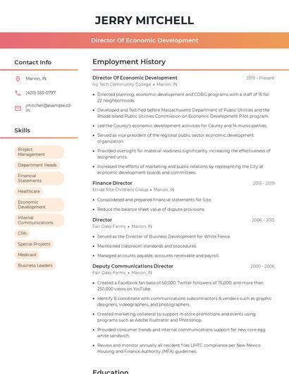 Director Of Economic Development Resume